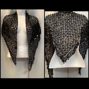 Cartise International Shawl Wrap O/S Sequins Crochet Vintage  Resort Formal